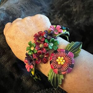 Pink and Green Floral Bracelet with Vintage Charm. Both bracelets included!